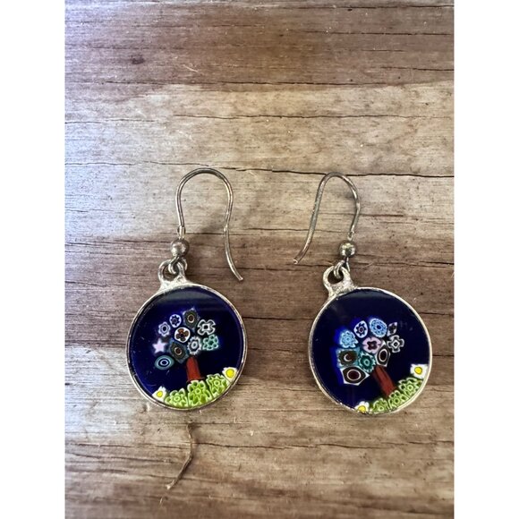 Handcrafted Millefiori Glass Tree Of Life Drop Earrings - Picture 2 of 5